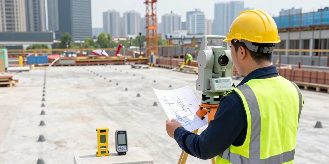 Measured building survey london conducted by surveyor using advanced technology in an urban construction site.