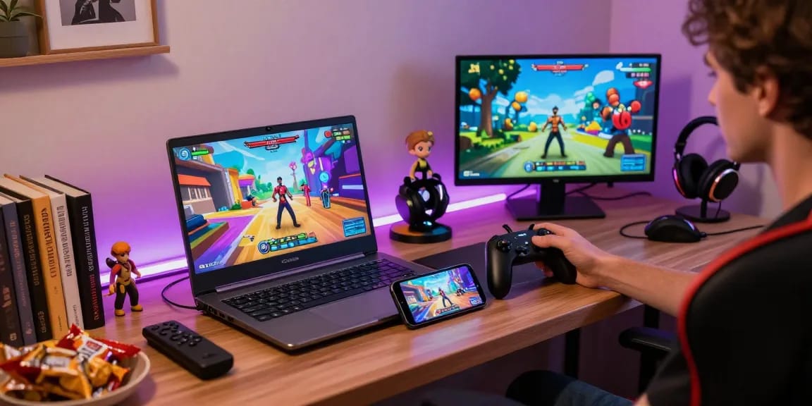 Immersive gameplay scene featuring porngames on a vibrant gaming laptop