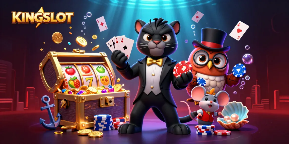 KINGSLOT menghadirkan permainan slot berkelas dengan ilustrasi karakter kartun, kartu bermain, dan simbol keberuntungan yang memikat.