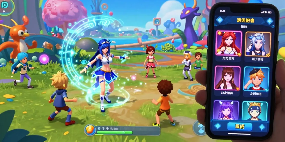 Engaging scene showcasing diverse characters in transformation hentai games with magical elements and vibrant fantasy landscape.