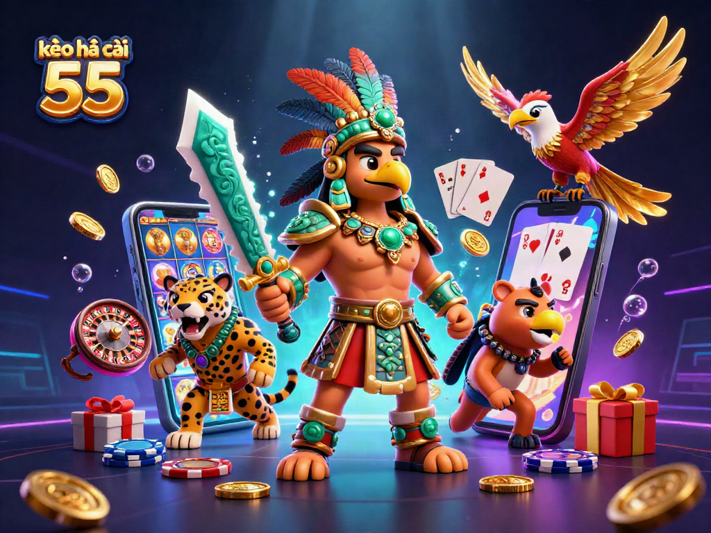 Experience kèo nhà cái 55 with vibrant characters and casino elements for an immersive betting scene.