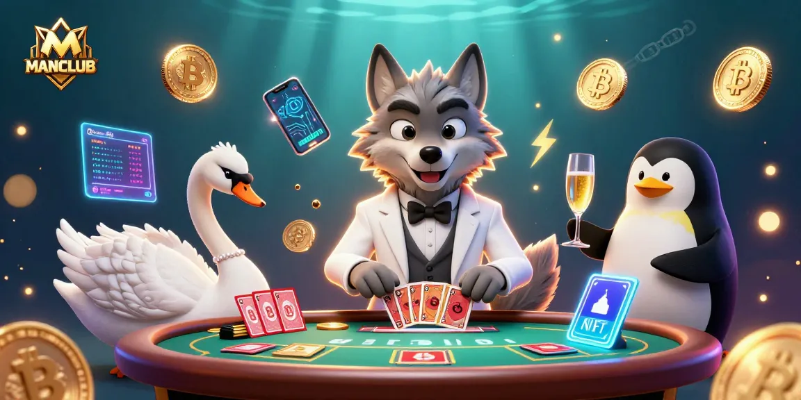 Engage with MANCLUB at an exciting baccarat game with a debonair wolf and elegant swan.