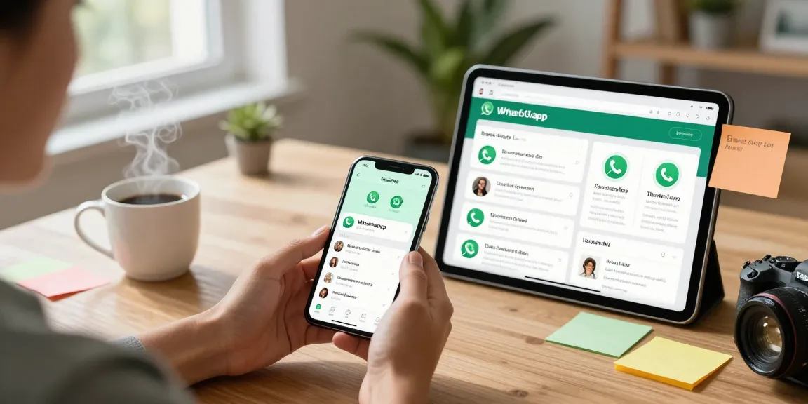 WhatsApp下載 interface displayed on smartphone in a lively workspace enhancing digital communication.