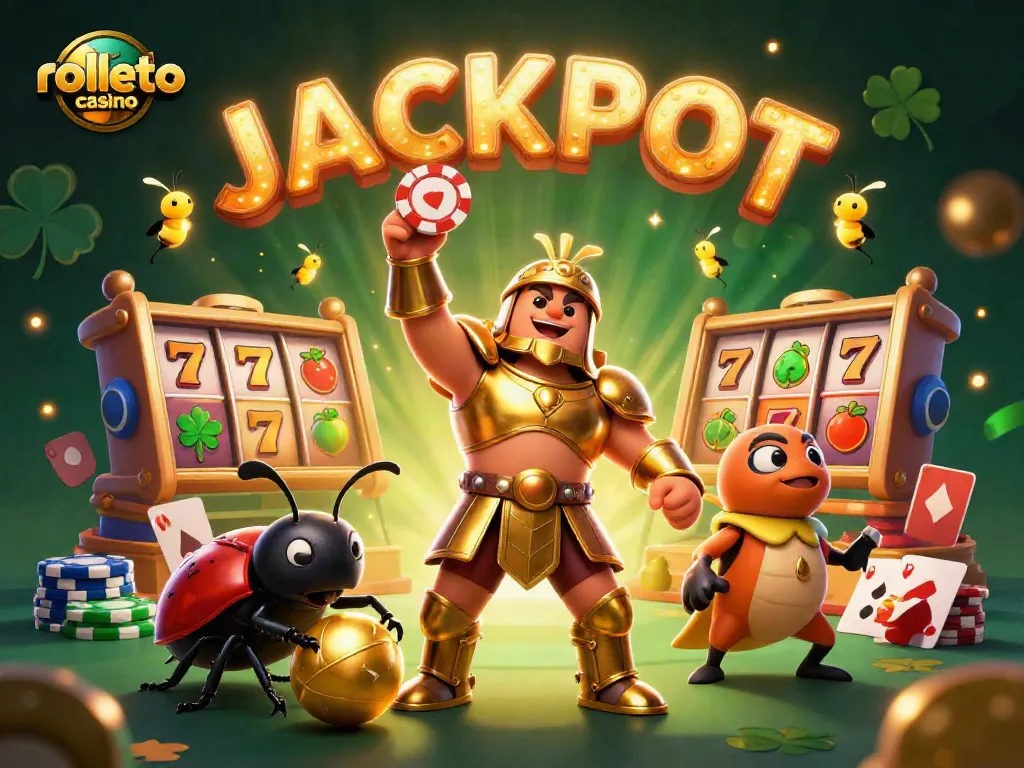 Experience the excitement of rolletto casino with a joyful scene of victory, featuring iconic game symbols and characters.