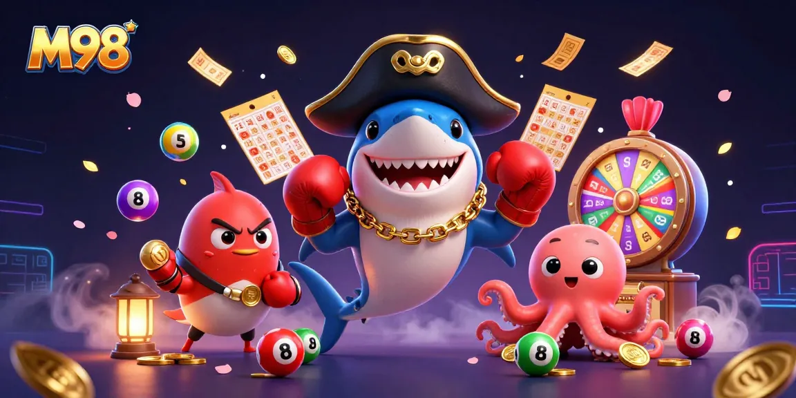 Engage with M98's thrilling lottery adventure featuring vibrant characters and dynamic gaming elements.