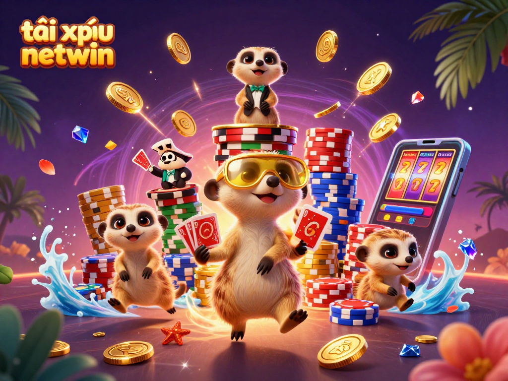 Experience the excitement of tài xỉu netwin with energetic meerkats managing a vibrant casino.