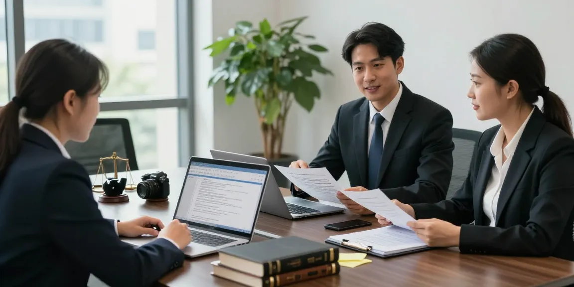 Professional legal consultation scene in a law office discussing web link.