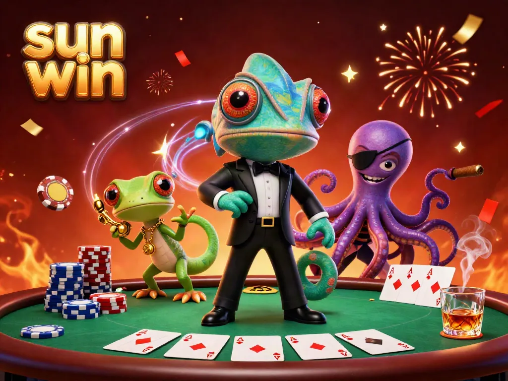 Experience the excitement of sun win in this vibrant casino scene with colorful poker action.