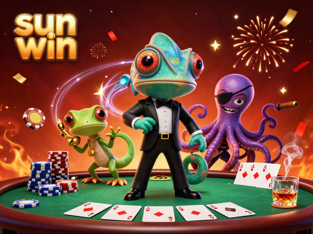 Experience the excitement of sun win in this vibrant casino scene with colorful poker action.