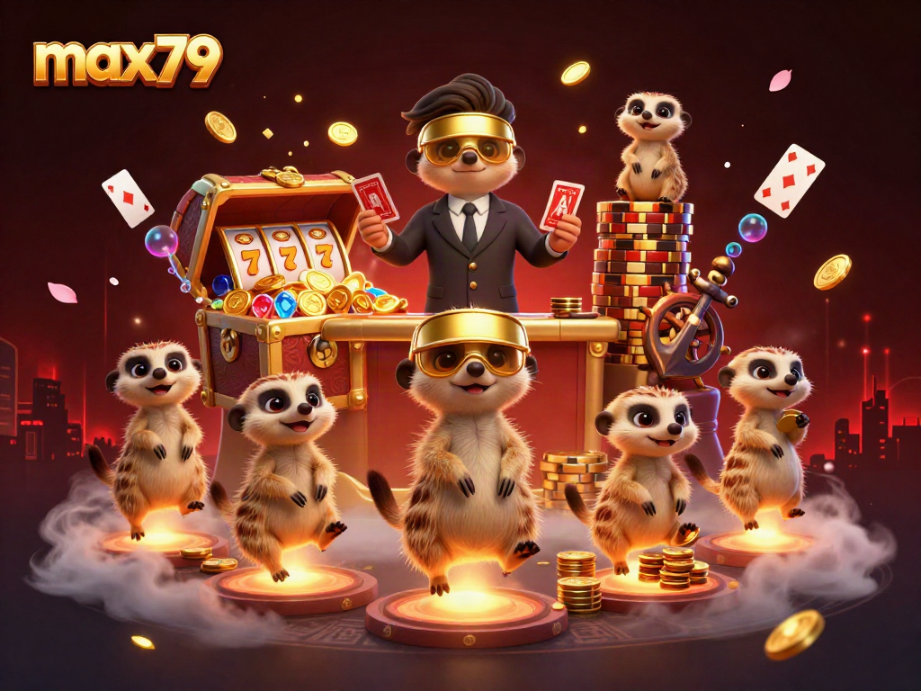 Engage with max79's vibrant casino scene featuring meerkats in dynamic gameplay.