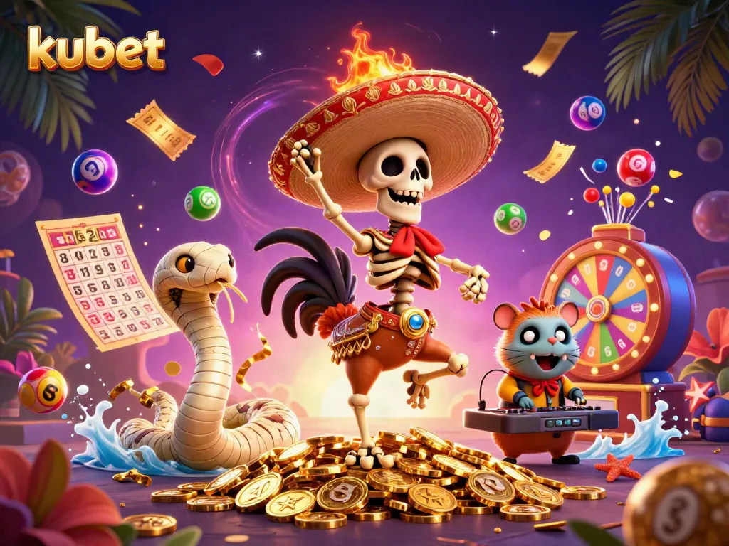 Experience thrilling kubet gaming with lively characters surrounded by dynamic casino elements.