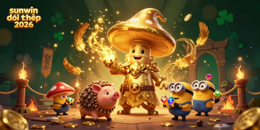 Spin and win with sunwin đổi thưởng 2026's magical treasures in this vibrant 3D casino illustration.